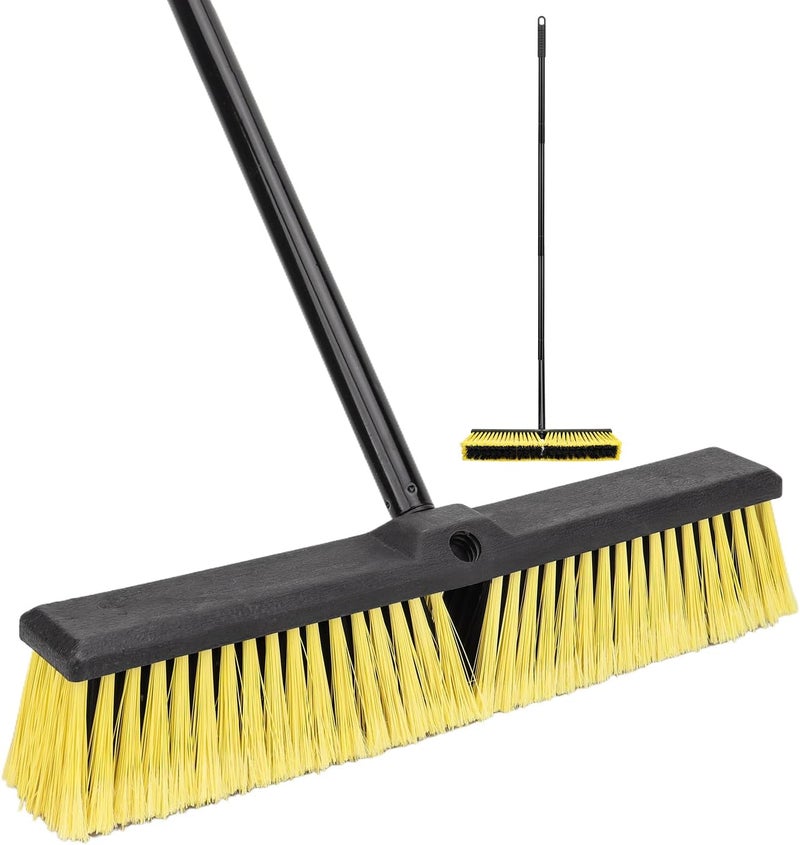 BeiLan 18 Inches Push Broom Outdoor- Heavy Duty Commercial Broom with 64.5" Long Handle and Stiff Bristles for Patio Garage Deck Concrete Wood Stone Tile Driveway Yard Warehouse Shop Floor Cleaning - Image 1