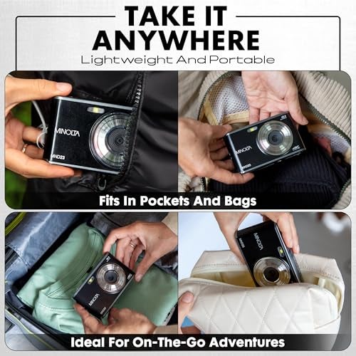 Minolta 48MP Digital Camera with Rear Selfie Lens – 4K Ultra HD Video, 2.8" LCD Screen, 16X Digital Zoom, Autofocus, Slow Motion, Time Lapse, Filters, Scene Modes, 32GB Card Included (Black) - Image 5