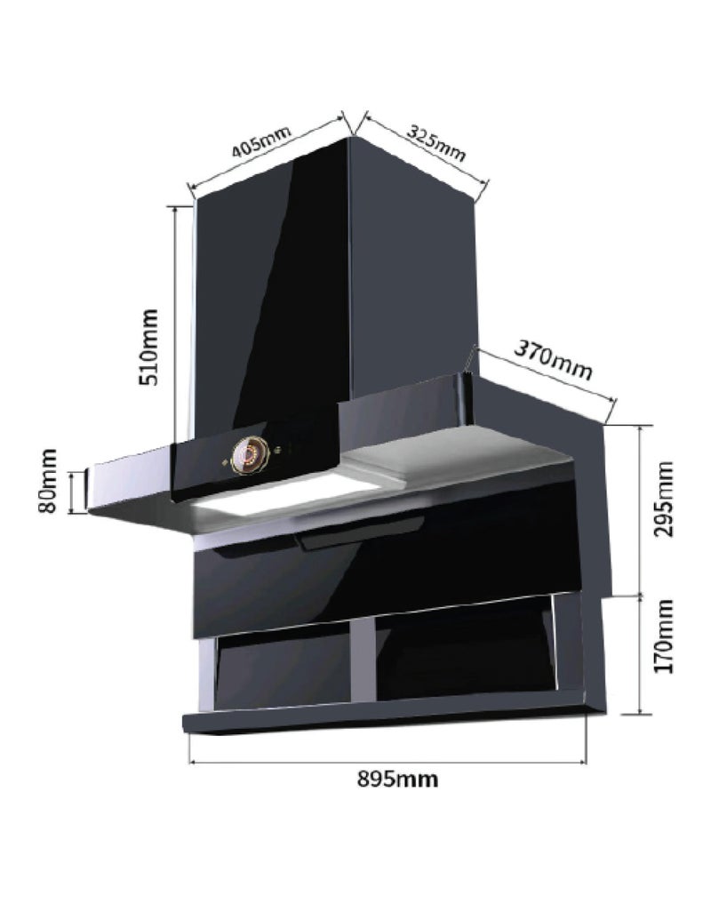 CM AMBER NERO 90cm Wall Mounted Cooker Hood – Black Kitchen Hood with Self-Cleaning Baffle Filter, 9 Speeds & 1400 m³/h Airflow - Image 3