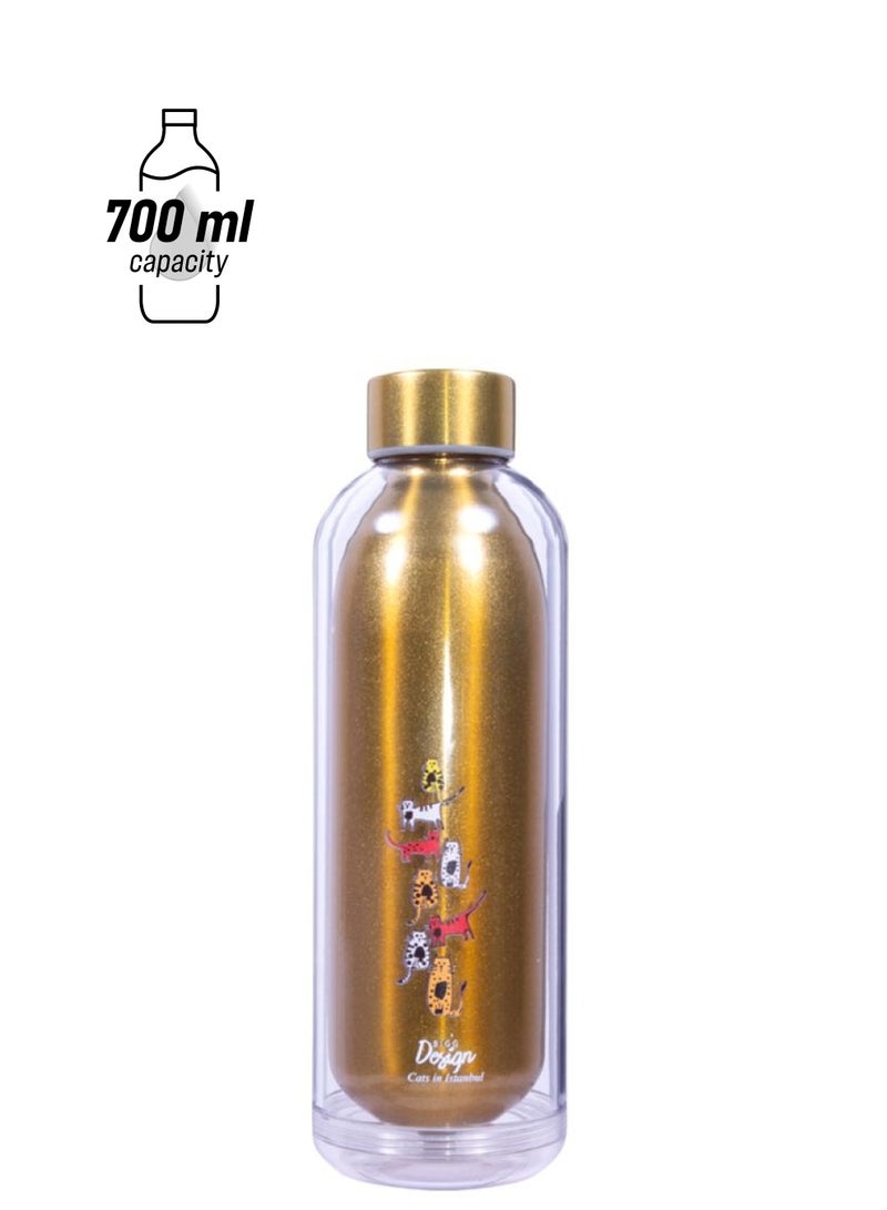 Biggdesign Cats Printed Water Bottle Gold/Clear/White 23x8x8cm - Image 1