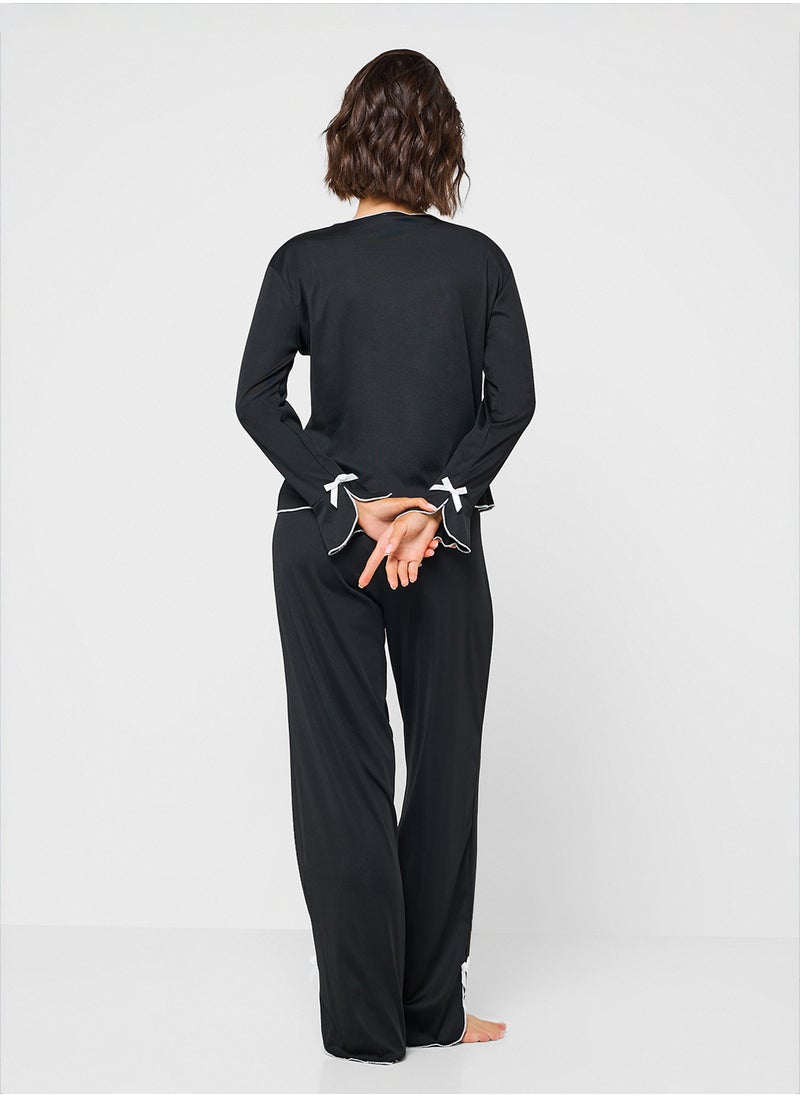 Ginger Button Down Pyjama Set With Contrast Trim  - Image 2