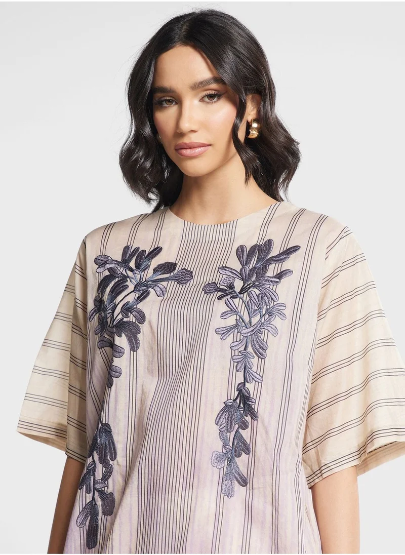 Nishat Linen Striped Floral Kurti