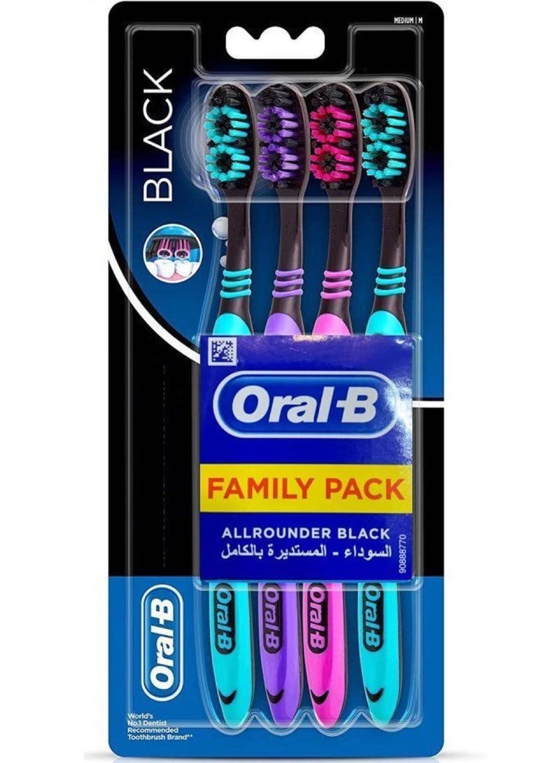 Oral-B Family Pack Allrounder Black Medium Manual Toothbrushes Pack of 4