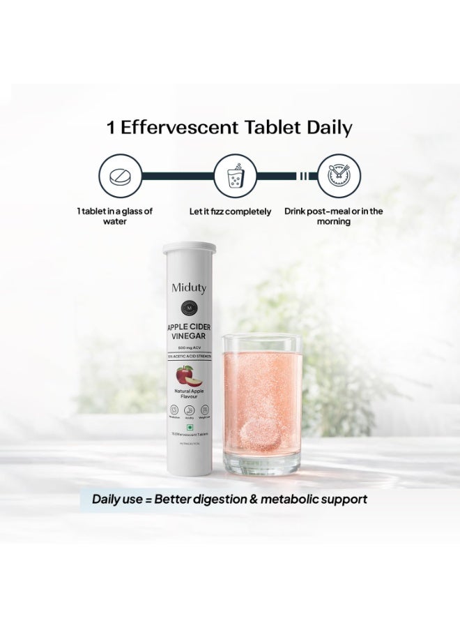 Miduty ACV Effervescent Tablets With 500mg Apple Cider Vinegar , Vit B6 & B12, 10% Acetic Acid | Control Appetite Supports Bloating & Metabolism, No Added Sugar, No Maltodextrin- Pack of 2 (30 Tablets) - Image 3