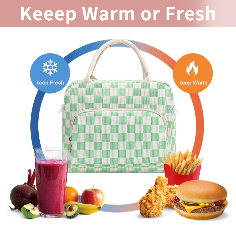 GASSDA Lunch Box for Women Insulated Lunch Bag Women Adult Cute Lunch Bags Reusable Lunchbox Cooler Tote Bag for Work Picnic (Green Plaid) - Image 5