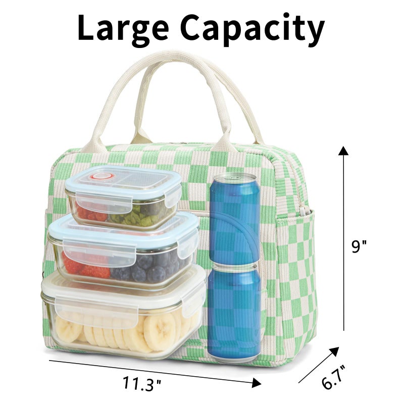 GASSDA Lunch Box for Women Insulated Lunch Bag Women Adult Cute Lunch Bags Reusable Lunchbox Cooler Tote Bag for Work Picnic (Green Plaid) - Image 3
