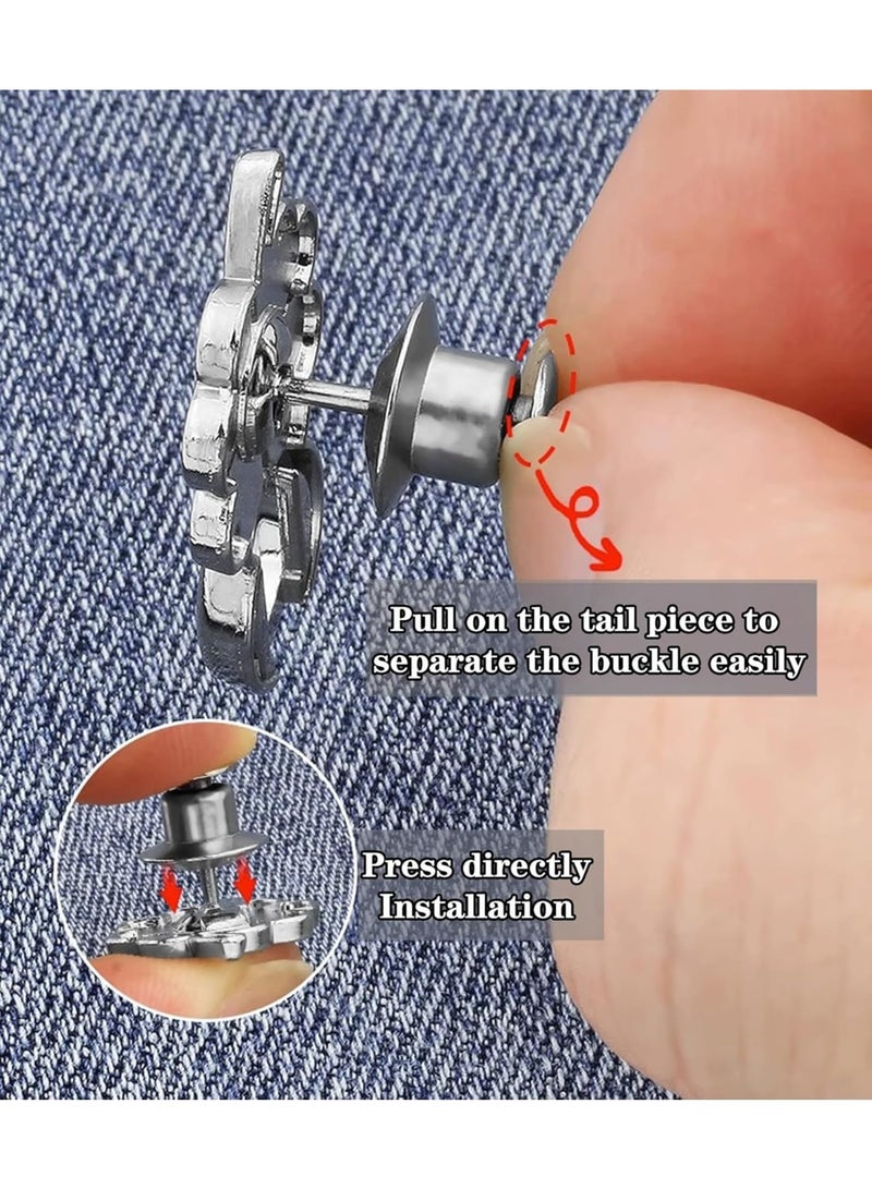 SOLARAE Pant Waist Tightener, 8 Set 4 Style Jean Button Pins No Sewing Required Pants Clips for Waist, Adjustable Waist Buckle Extender, or Loose Pants, Jeans and Dress, Jean Button Pins - Image 5