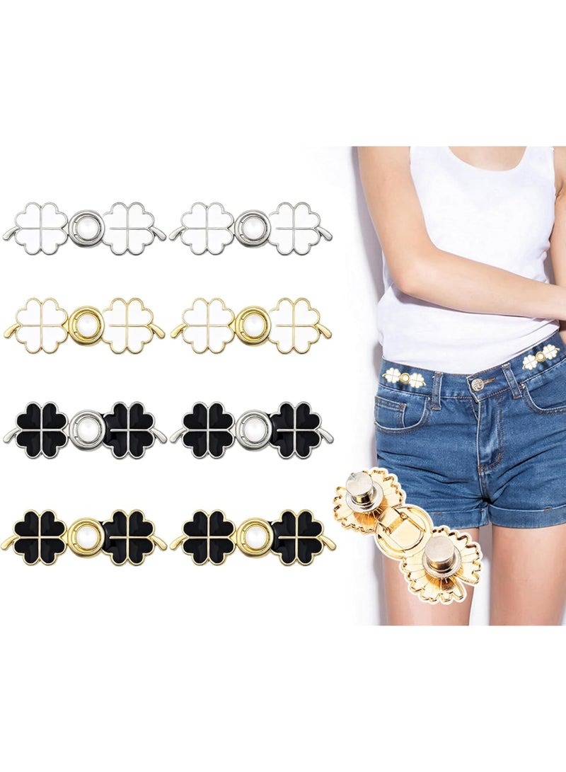 SOLARAE Pant Waist Tightener, 8 Set 4 Style Jean Button Pins No Sewing Required Pants Clips for Waist, Adjustable Waist Buckle Extender, or Loose Pants, Jeans and Dress, Jean Button Pins - Image 1