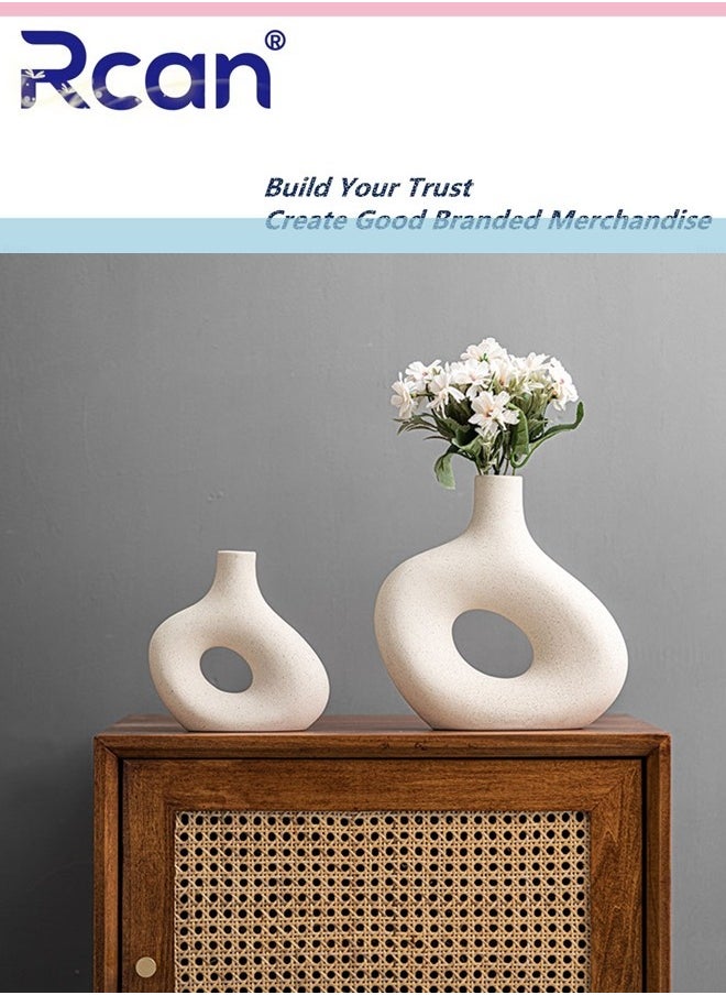 Rcan Circle Hollow Flowers Vase for Modern Home Decor Nordic Boho Ins Style Minimalist Ceramic Handmade Vase for Wedding Dinner Table Party Living Room Office Bedroom  - Image 5