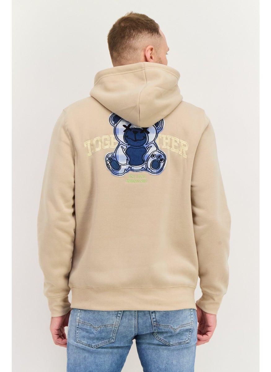 MEMBERS ONLY - Men Hooded Embroidered Logo Long Sleeve Hoodies, Beige - Image 1