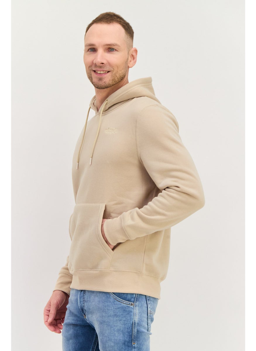 MEMBERS ONLY - Men Hooded Embroidered Logo Long Sleeve Hoodies, Beige - Image 1
