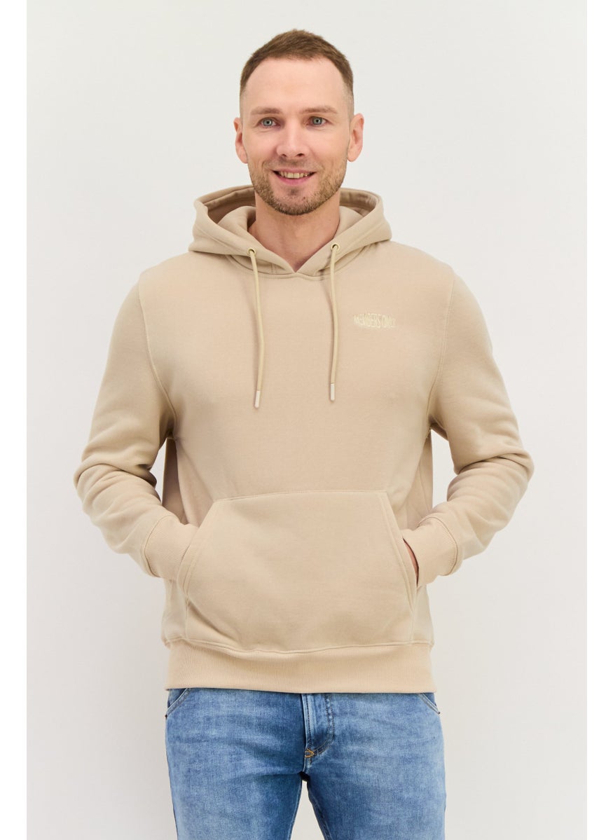 MEMBERS ONLY - Men Hooded Embroidered Logo Long Sleeve Hoodies, Beige - Image 1