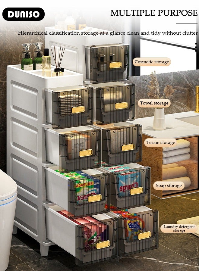 DUNISO 3 Tier Plastic Drawer Storage Cabinet, Vertical  Narrow Storage Cabinets With Drawers, Clothes/Toys Storage Box Cabinet, Multifunctional Organizer Unit for Bedroom Gap, Bathroom, Hallway, Entryway, Kitchen, Closets,Toys  - Image 4