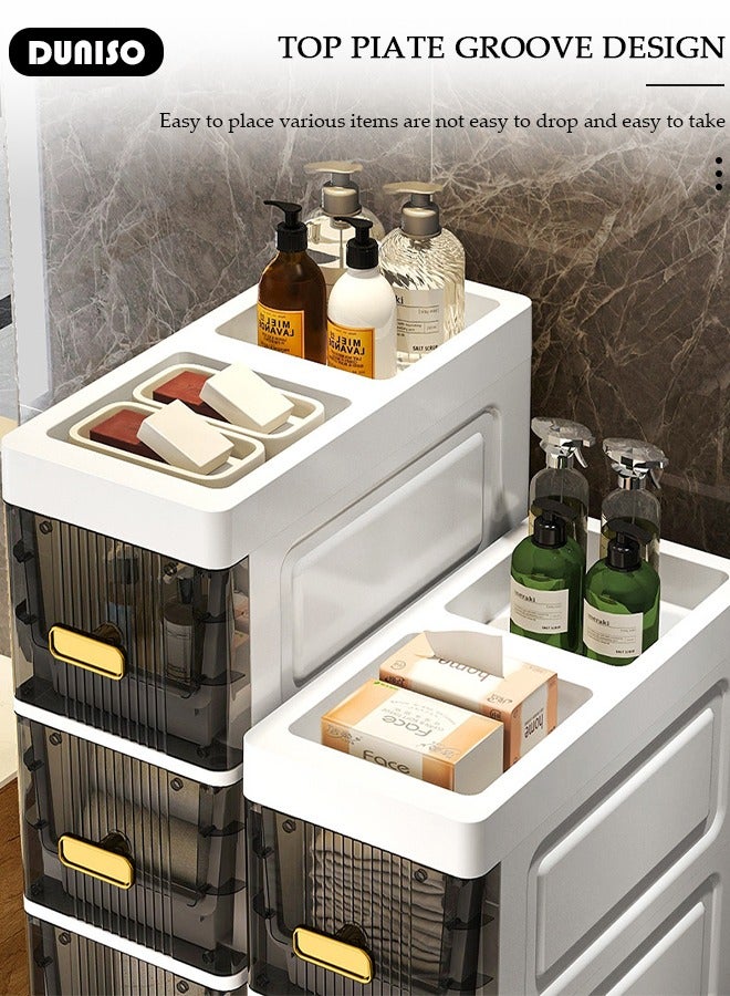 DUNISO 3 Tier Plastic Drawer Storage Cabinet, Vertical  Narrow Storage Cabinets With Drawers, Clothes/Toys Storage Box Cabinet, Multifunctional Organizer Unit for Bedroom Gap, Bathroom, Hallway, Entryway, Kitchen, Closets,Toys  - Image 5