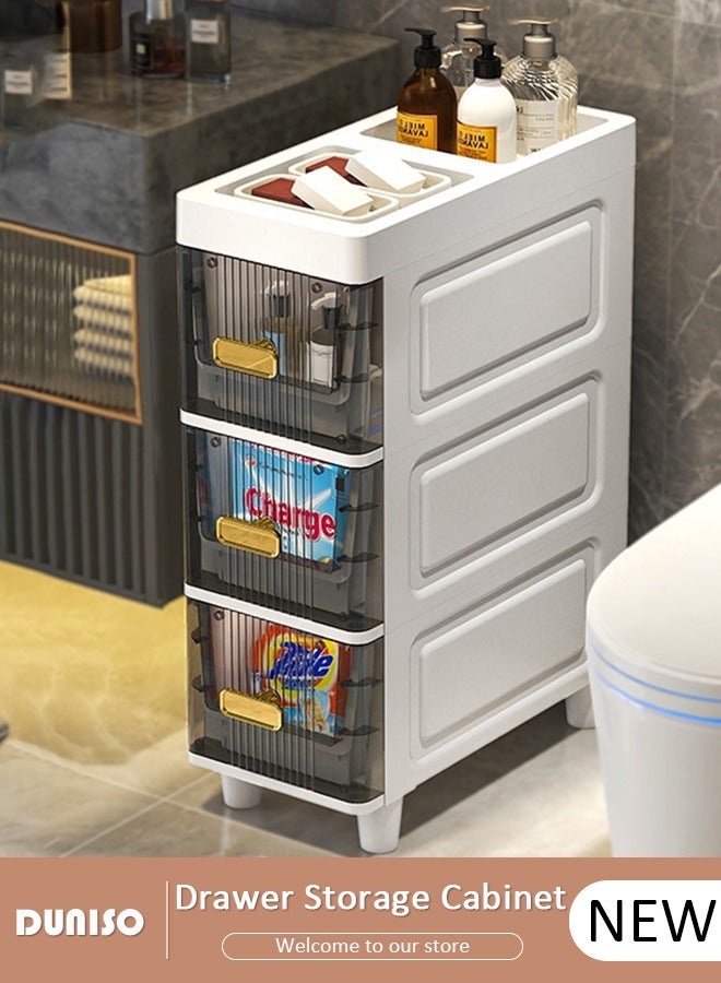 DUNISO 3 Tier Plastic Drawer Storage Cabinet, Vertical  Narrow Storage Cabinets With Drawers, Clothes/Toys Storage Box Cabinet, Multifunctional Organizer Unit for Bedroom Gap, Bathroom, Hallway, Entryway, Kitchen, Closets,Toys  - Image 1
