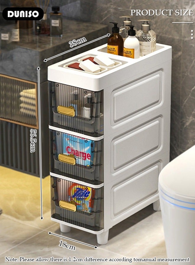 DUNISO 3 Tier Plastic Drawer Storage Cabinet, Vertical  Narrow Storage Cabinets With Drawers, Clothes/Toys Storage Box Cabinet, Multifunctional Organizer Unit for Bedroom Gap, Bathroom, Hallway, Entryway, Kitchen, Closets,Toys  - Image 2
