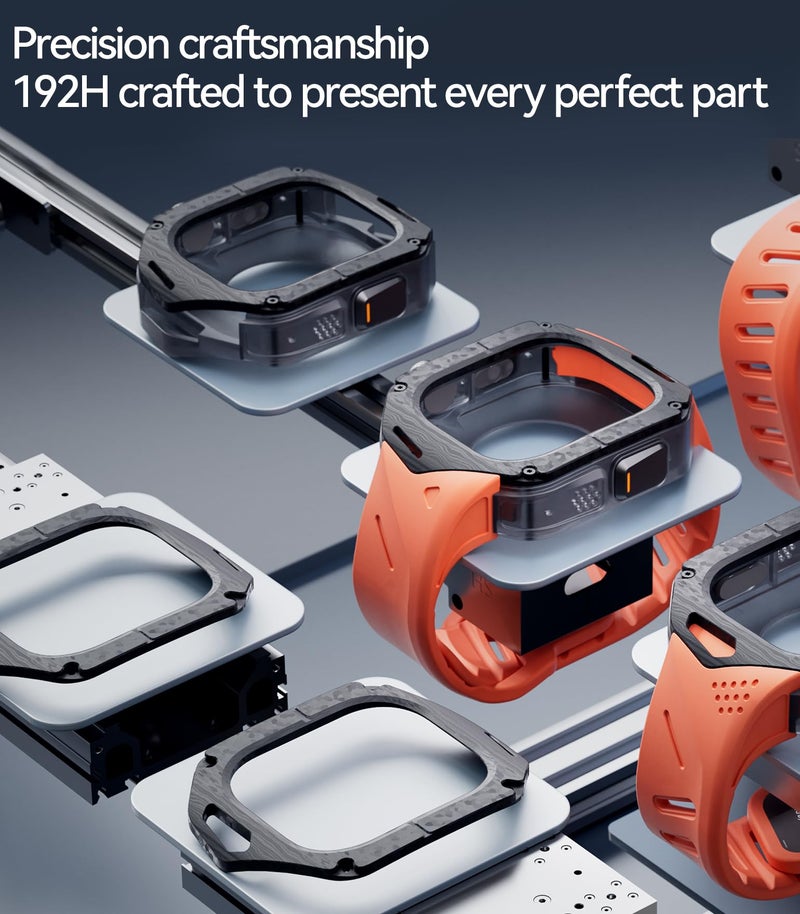 Aulumu A01 Carbon Fibre Case with Apple Watch Ultra Band 49MM | Luxury Lightweight Design | Only for Apple Watch Band Ultra 1/2/3 49mm | Carbon Fibre Case with White Straps - Image 4
