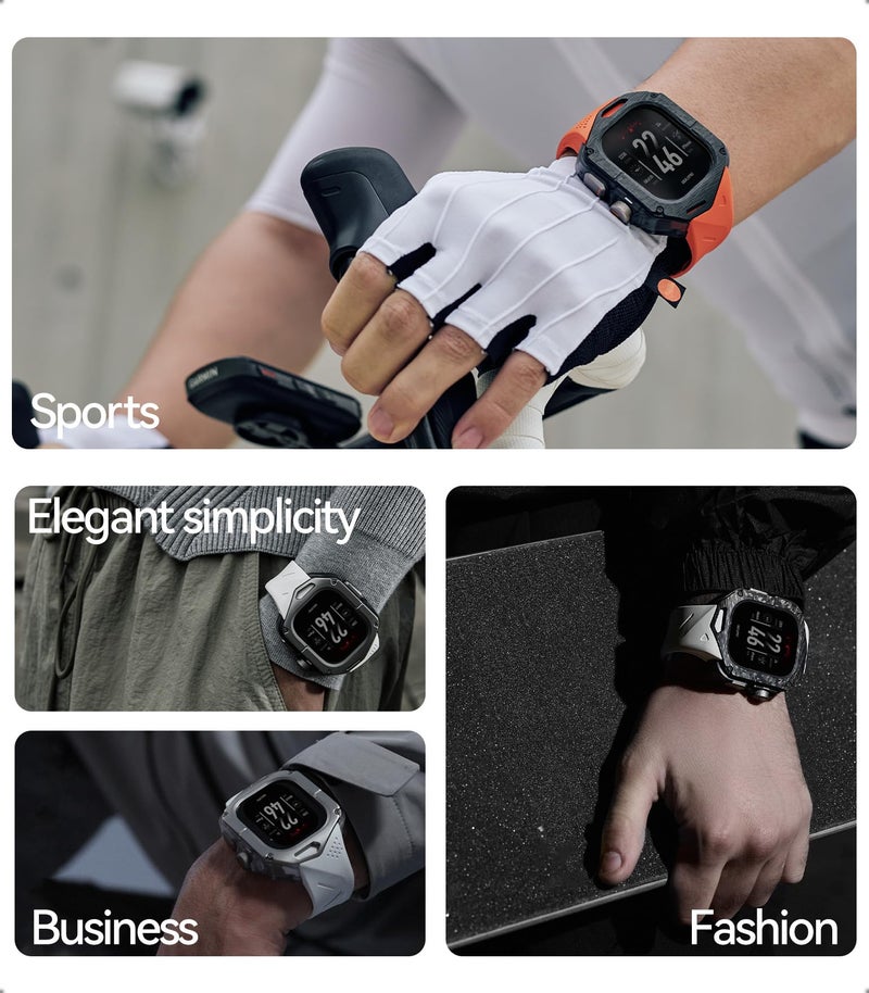 Aulumu A01 Carbon Fibre Case with Apple Watch Ultra Band 49MM | Luxury Lightweight Design | Only for Apple Watch Band Ultra 1/2/3 49mm | Carbon Fibre Case with White Straps - Image 5