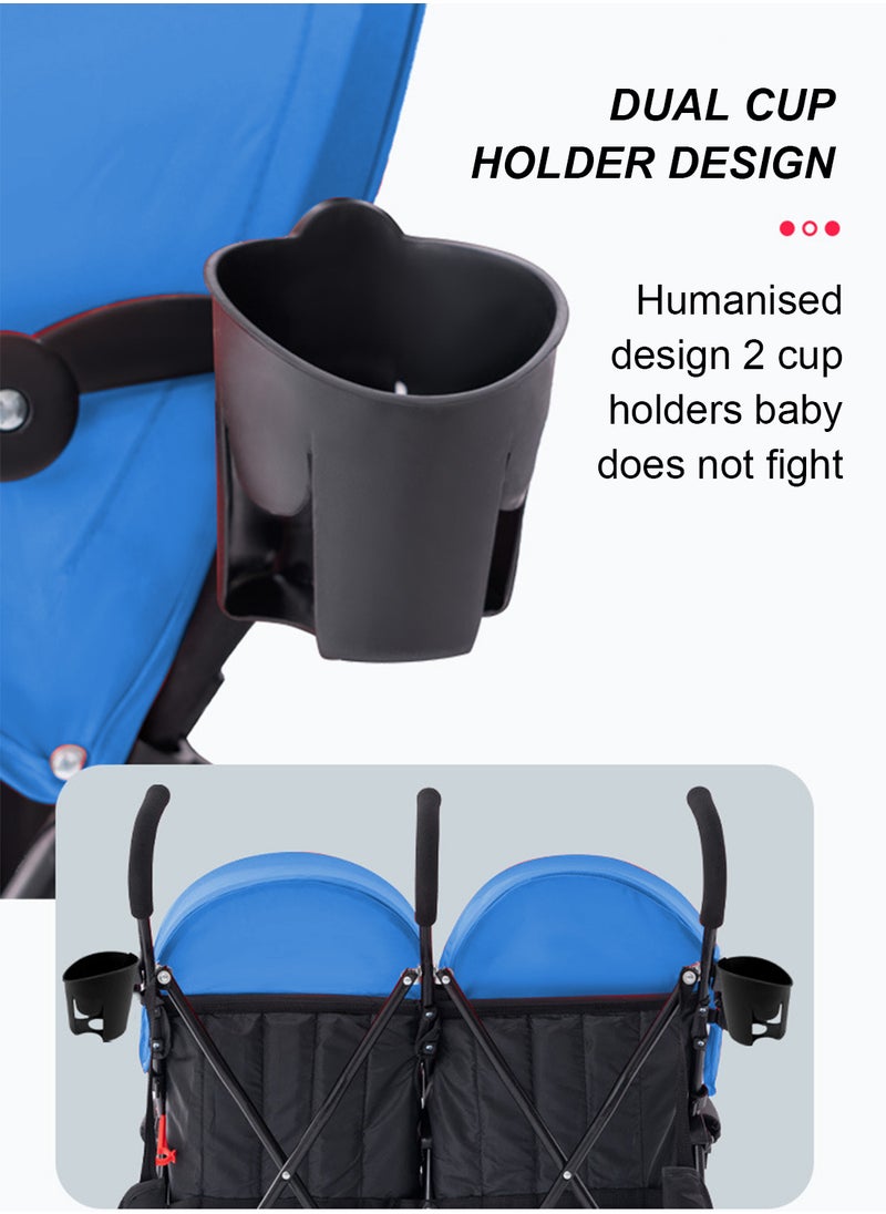 Baby Twin Stroller, Lightweight And Foldable Stroller, Double Stroller For Travel With Adjustable Canopy, Detachable Handlebar-blue