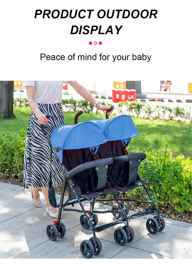 MaBaby Baby Twin Stroller, Lightweight And Foldable Stroller, Double Stroller For Travel With Adjustable Canopy, Detachable Handlebar-blue  - Image 5