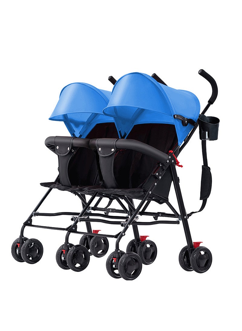 MaBaby Baby Twin Stroller, Lightweight And Foldable Stroller, Double Stroller For Travel With Adjustable Canopy, Detachable Handlebar-blue  - Image 1