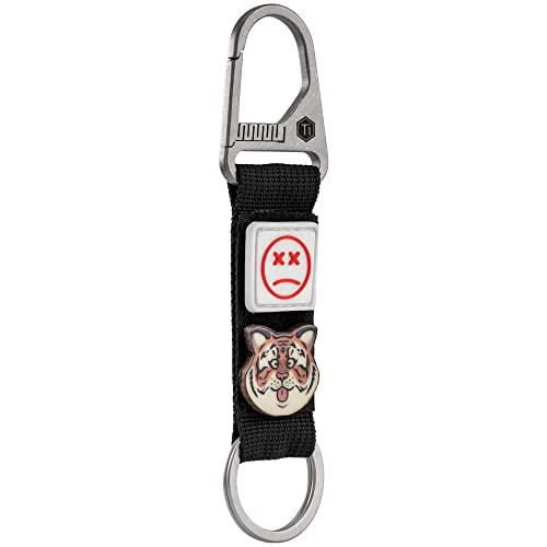 KeyUnity KB01 Titanium Carabiner Keychain Nylon Webbing Molle Clip with Hook & Loop Panel for Patches (Black) - Image 1