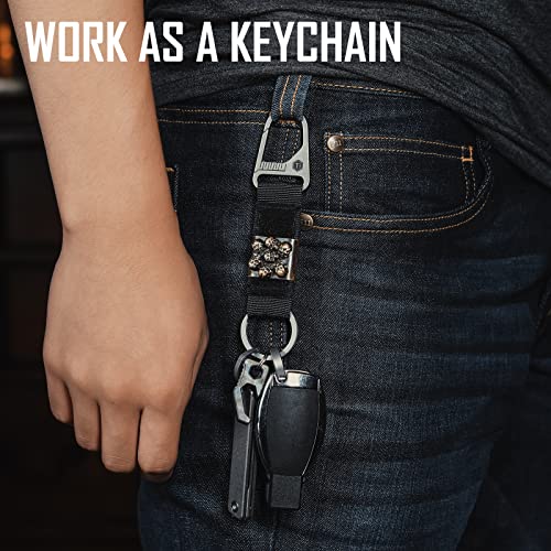 KeyUnity KB01 Titanium Carabiner Keychain Nylon Webbing Molle Clip with Hook & Loop Panel for Patches (Black) - Image 4