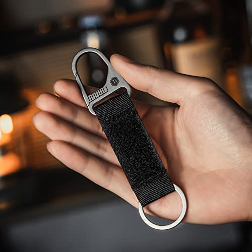 KeyUnity KB01 Titanium Carabiner Keychain Nylon Webbing Molle Clip with Hook & Loop Panel for Patches (Black) - Image 2