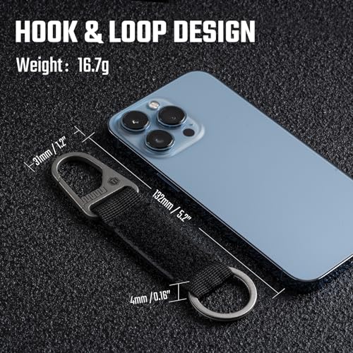 KeyUnity KB01 Titanium Carabiner Keychain Nylon Webbing Molle Clip with Hook & Loop Panel for Patches (Black) - Image 5