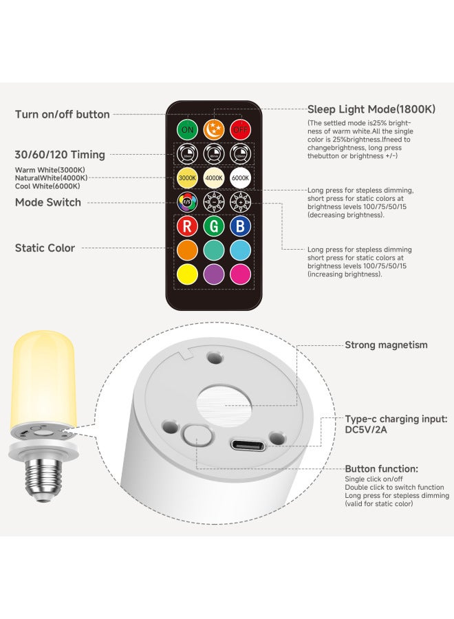 Rechargeable Emergency Remote Control Bulb Large Capacity Long Battery Life CCT RGB 1800 Color Temperature Magnetic Detachable Wall Lamp-Light Color:CCT+RGB+1800K  - Image 4