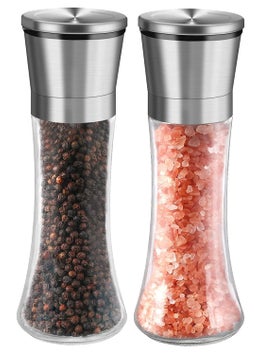 BAARITA BAARITA 2 Pcs Combo Stainless Steel Spice Grinder Glass Steel Squeeze MillPepper Grinder or Salt Shaker Manual Shaker Spice Storage with Adjustable Setting Clear Pack of 2  - Image 1