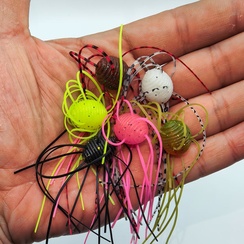 6 Handmade Olive Green Soft Lure Sieve Whisker Fishing Bait for Bass - Image 1