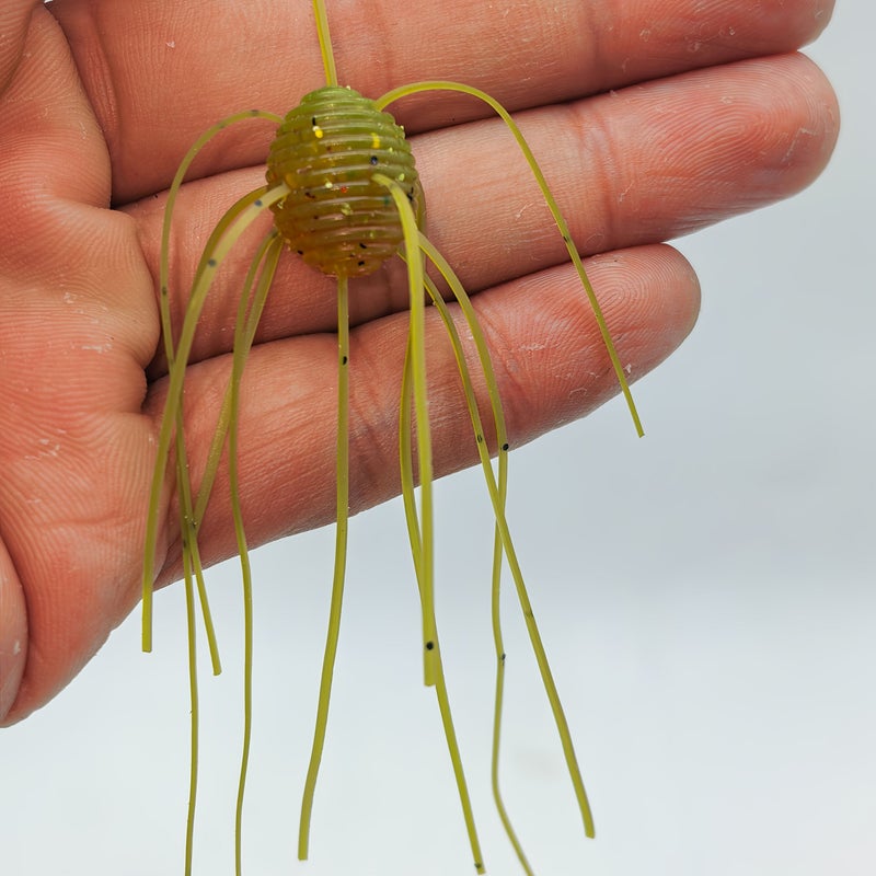 6 Handmade Olive Green Soft Lure Sieve Whisker Fishing Bait for Bass - Image 4
