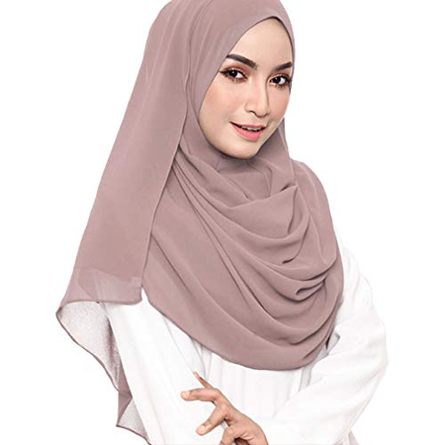 LMVERNA Solid Color Soft Chiffon Scarve Women Muslim Hijab Long Scarf Wrap Scarves(Brown) - Image 1