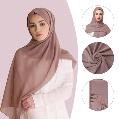 LMVERNA Solid Color Soft Chiffon Scarve Women Muslim Hijab Long Scarf Wrap Scarves(Brown) - Image 3