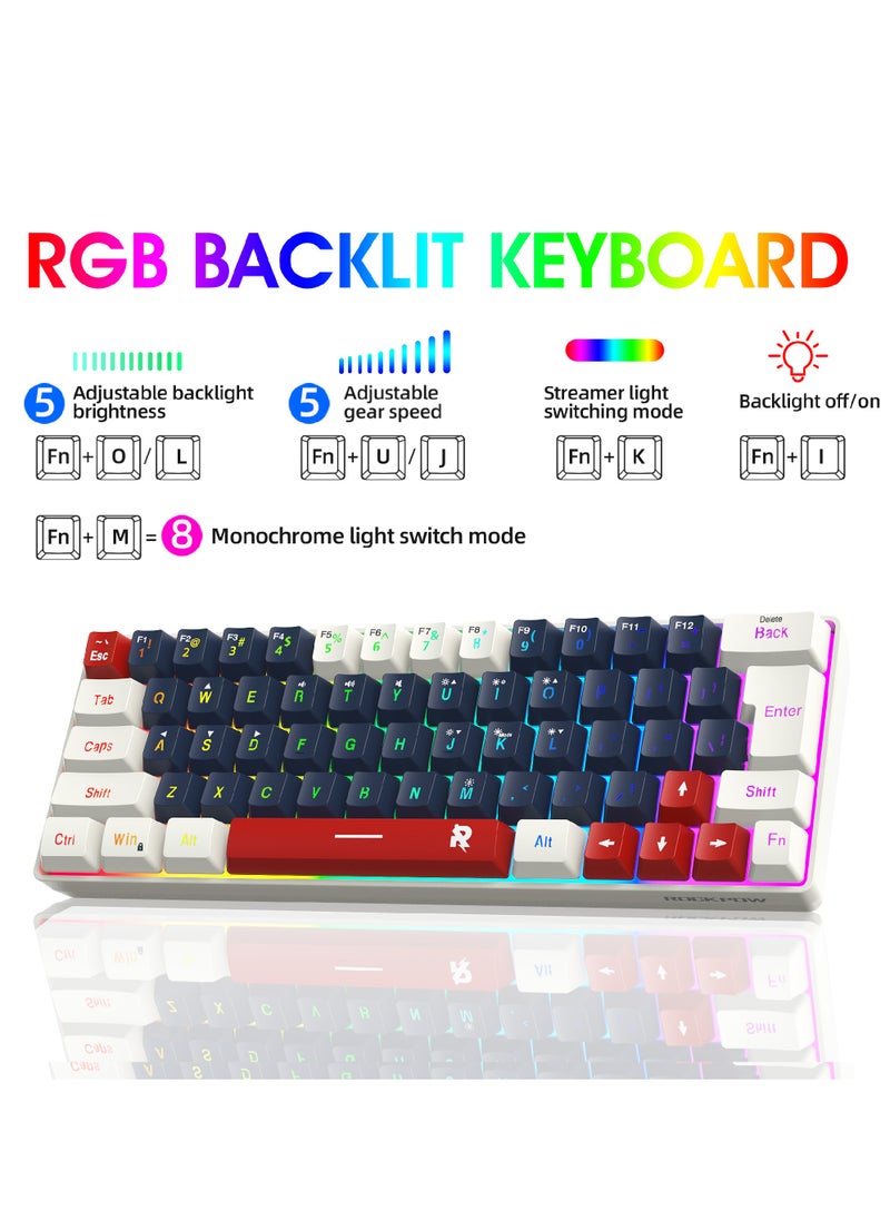 مجموعة لوحة مفاتيح وماوس ألعاب سلكية 60%، فأرة ألعاب RGB مريحة وخفيفة الوزن بدقة 8000 نقطة في البوصة، مستشعر بصري، 63 مفتاحًا بإضاءة خلفية RGB، لوحة مفاتيح صغيرة للغاية ومقاومة للماء للاعبي الكمبيوتر الشخصي