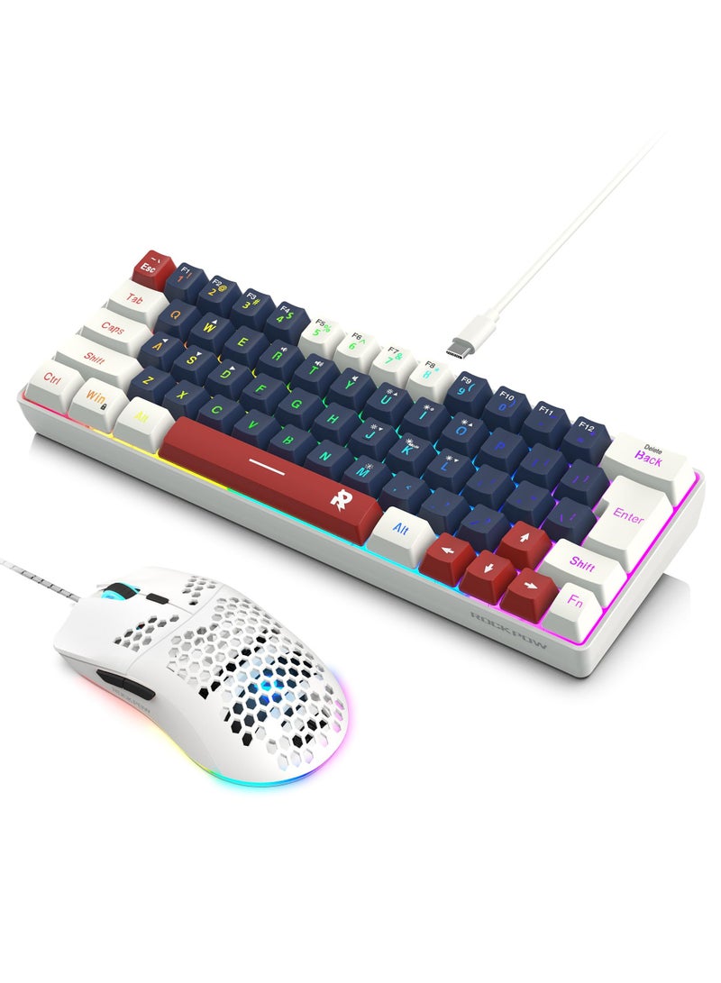 Rock Pow 60% Wired Gaming Keyboard Mouse Combo,RGB Gaming Mice Ergonomic Ultralight 8000DPI Optical Sensor,63 Keys RGB Backlit Gaming Keyboard,Ultra-Compact Mini Waterproof Keyboard for PC Computer Gamer - Image 1