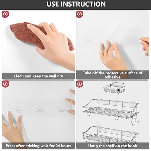 Spiglamm 12 Pack Shower Caddy Adhesive Hooks Replacement, Shower Shelf Adhesive Replacement, Strong Adhesive Hooks for Shelves Rack Basket Holder, No Drilling - Image 4