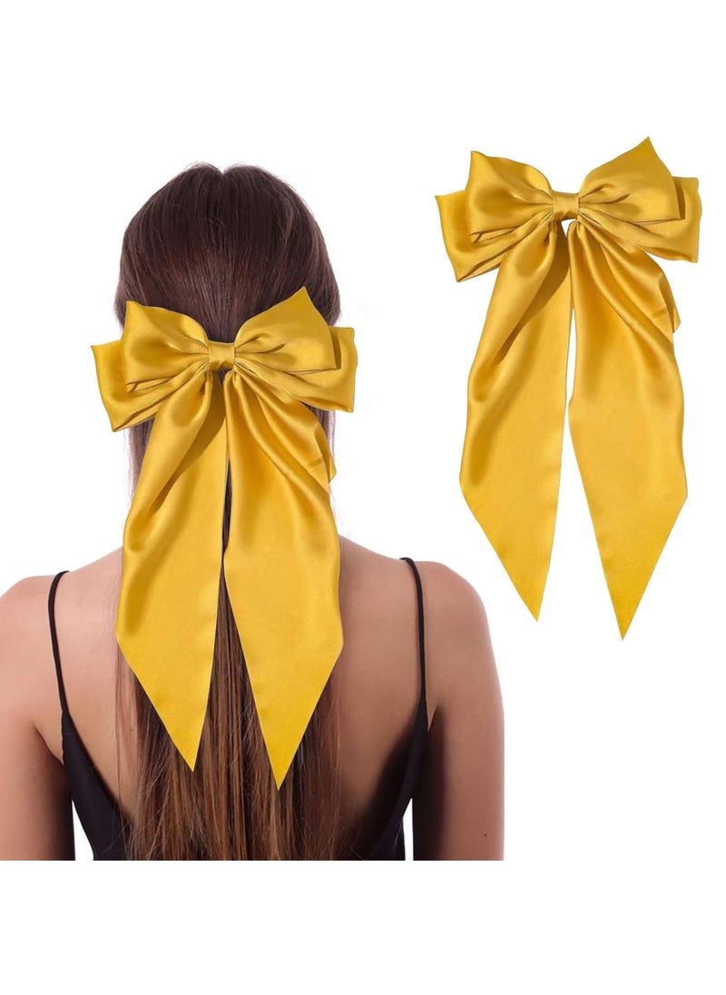 AEGYPIUS Jumbo Silky Satin Bowknot Hair Slides with Long Tails for Women and Girls  Metal Clips and Hairpins Accessories Yellow 