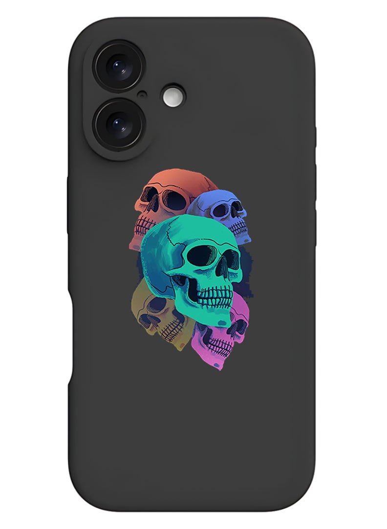 Theodor Protective Slim Fit Case Liquid Silicone Cover with Full Body Protection Anti-Scratch Shockproof Case For Apple iPhone 17 (Black) Colourful Skull - Image 1