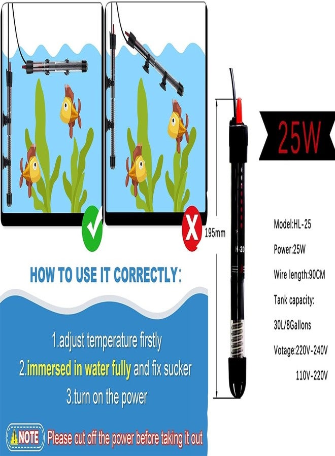 سخان حوض السمك KickAt RS-25W - سخان غاطس أوتوماتيكي لأحواض السمك الصغيرة، وأحواض أسماك البيتا، والأسماك الاستوائية - سخان مياه قابل للتعديل لأحواض المياه العذبة والمالحة - Image 5