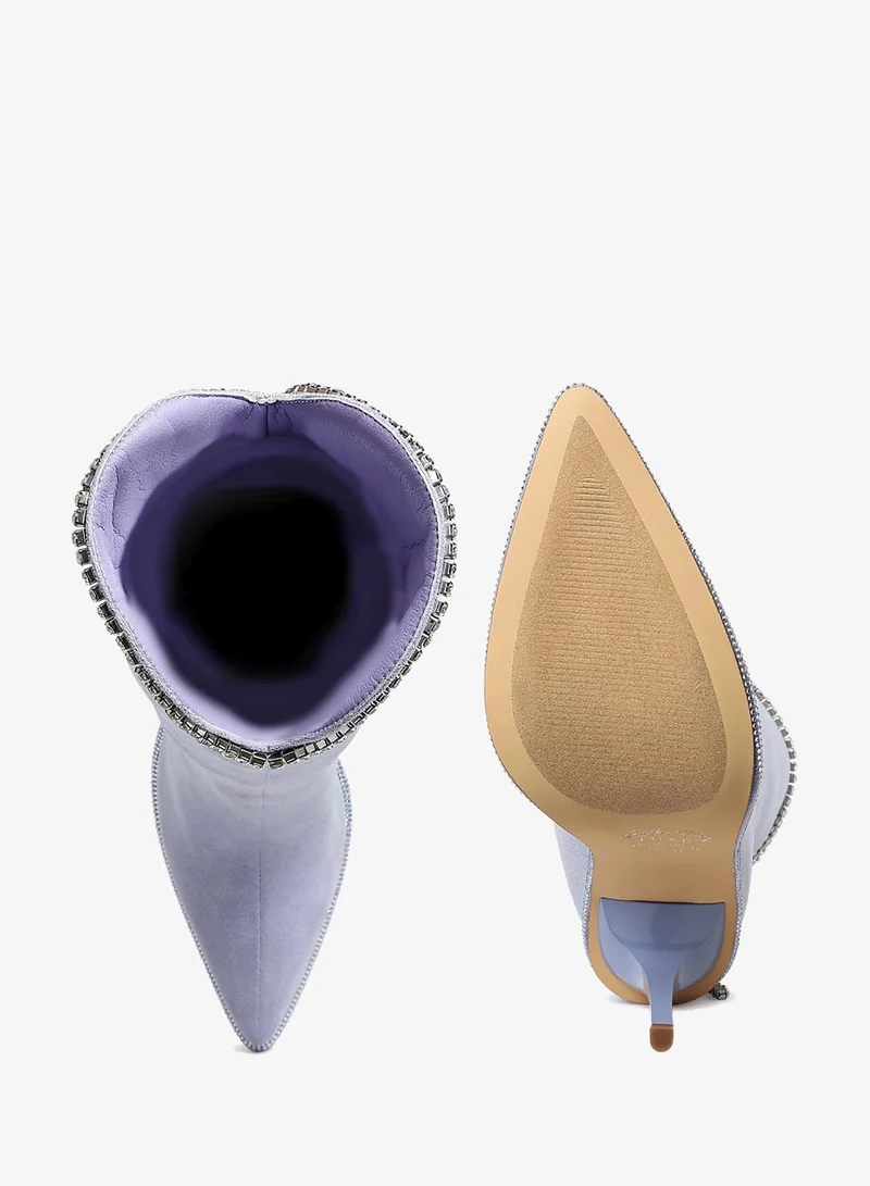 London Rag Diamante Chain Detail Calf Boots in Lilac