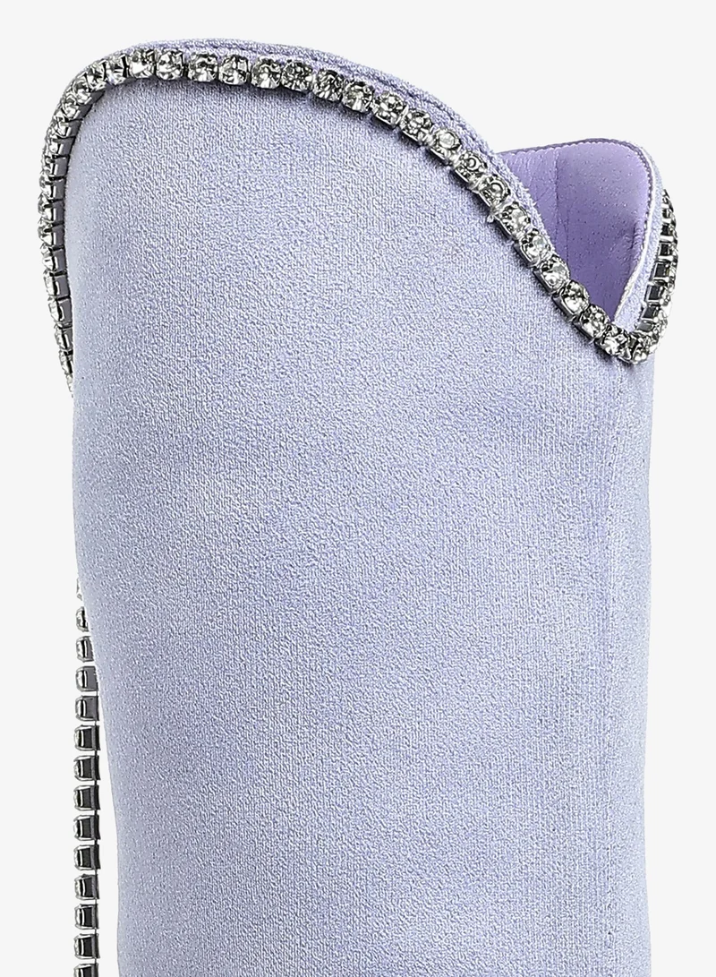 London Rag Diamante Chain Detail Calf Boots in Lilac