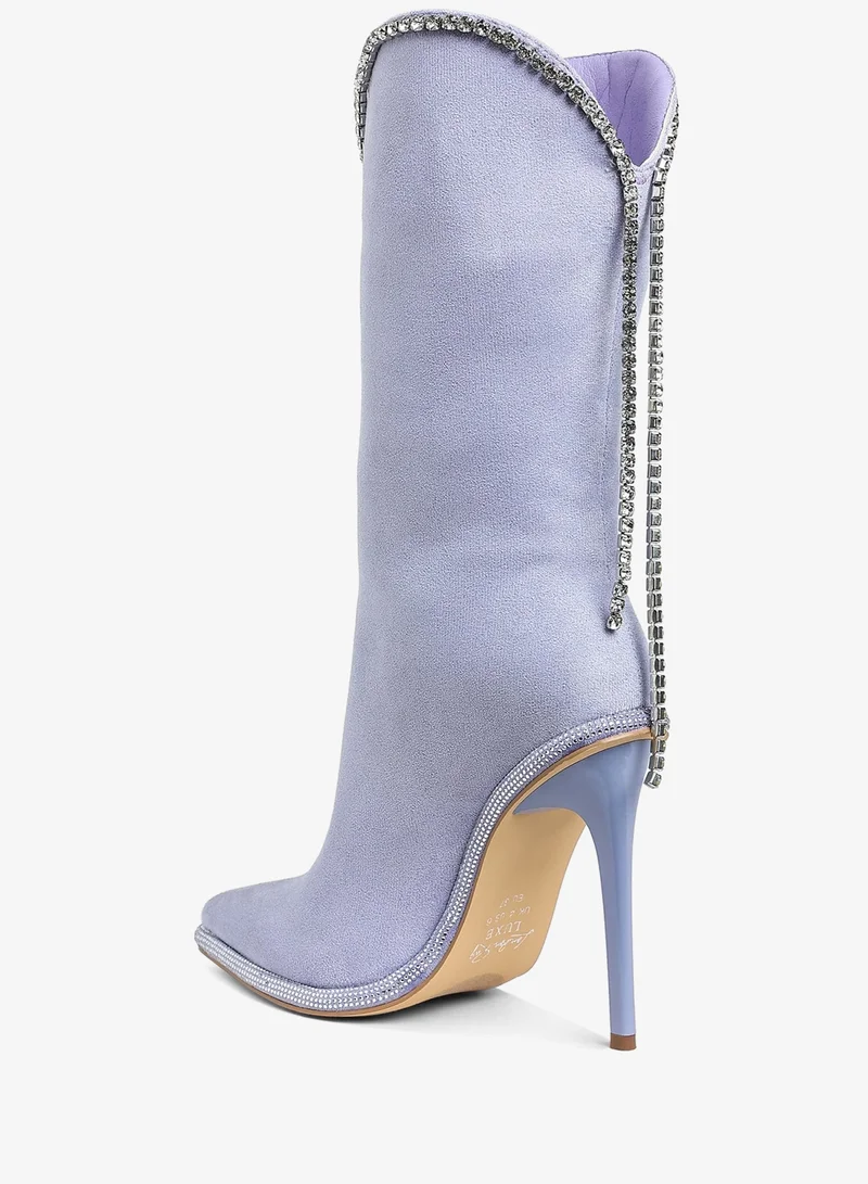 London Rag Diamante Chain Detail Calf Boots in Lilac