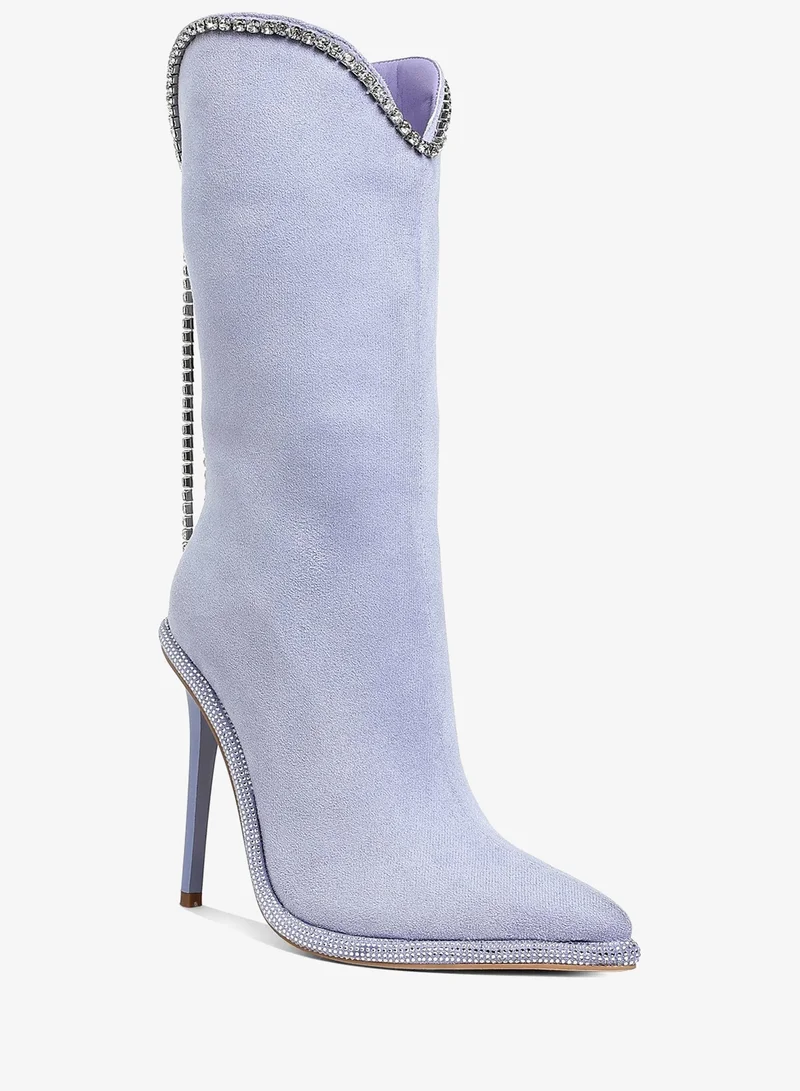 London Rag Diamante Chain Detail Calf Boots in Lilac