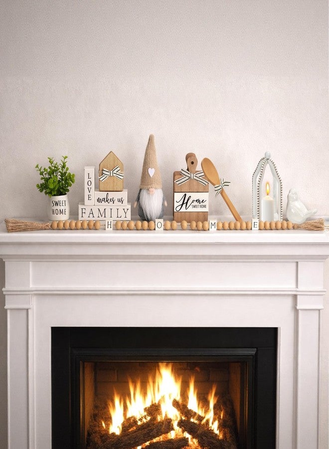 SYNCVIBE Farmhouse Tiered Tray Decor Set, 8 PCS Rustic Sweet Home Tabletop Decorations with Wooden Signs Lantern Plant Gnome Bead Garland & Bird Accent, Cozy Country Decorations for Home Table Kitchen Island - Image 4