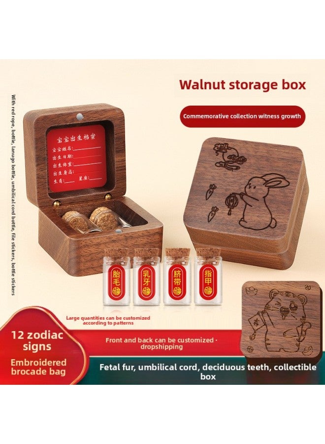 Umbilical Cord Collection Box Fetal Hair Souvenir Making Fetal Hair Preservation Bottle Baby Rabbit Navel Newborn Baby Storage-Color:Walnut Box  - Image 2