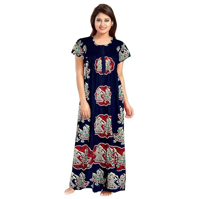 KBNBJ Nighty for Women Cotton Printed Maxi Gown Ankle Length Nighty Night Dress Gown for Women Maxi - Free Size (Pack of 4) (Free Size, Option 10) - Image 5