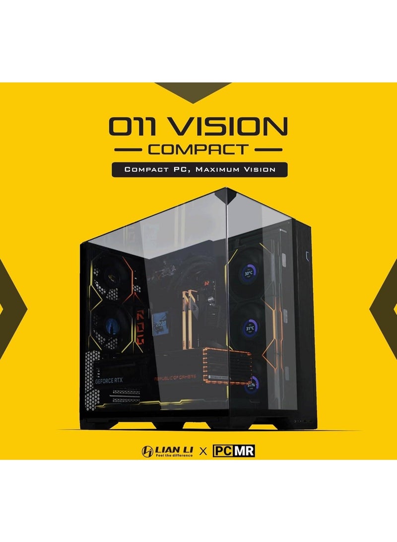 LIAN LI O11 Vision Compact Black – Premium Tower Chassis with Dual Tempered Glass Panels, ATX/E-ATX Support, 408mm GPU Clearance, Extensive Cooling Options, USB 3.1 Type-C, and Tool-Less Drive Installation in Sleek Black Finish | G99.011VPX.00 - Image 4