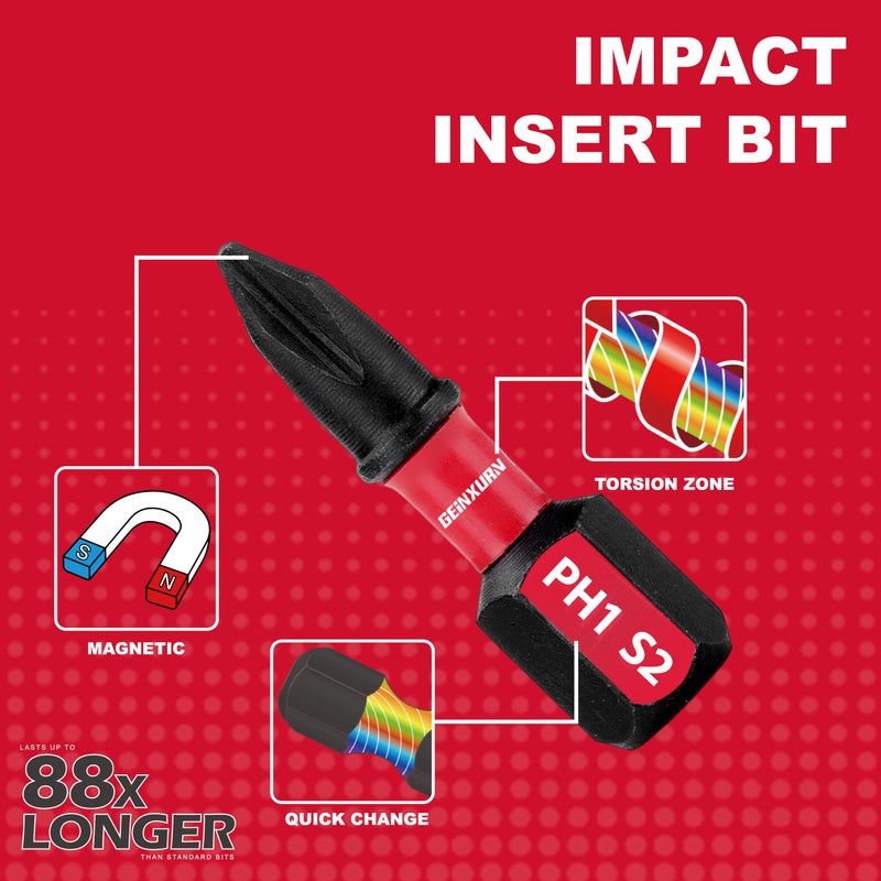GEINXURN Impact Tough Phillips Bits PH1/PH2/PH3 Insert Driver Bits,19Pack Bulk Phillips Screwdriver Bits Set with 1Pcs Impact Bit Holder - Image 4